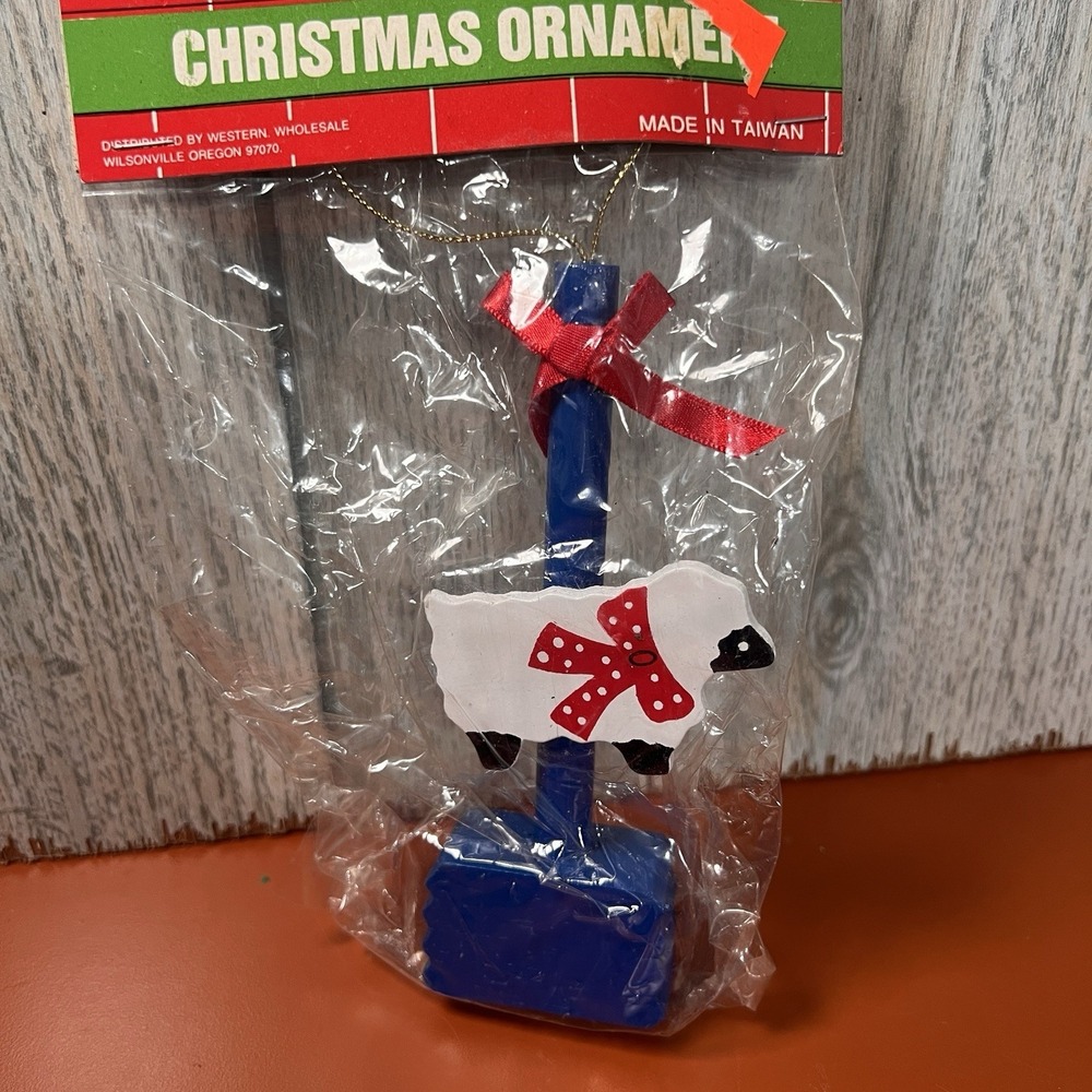 Vintage Wooden Sheep Lamb Bo Peep‎ Ornament NOS 1988 Christmas Country Rustic